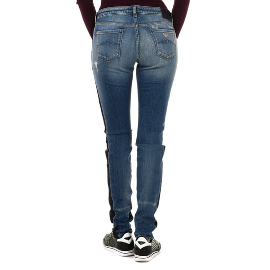 Women's long worn and torn effect denim pants 6Y5J06-5D2ZZ