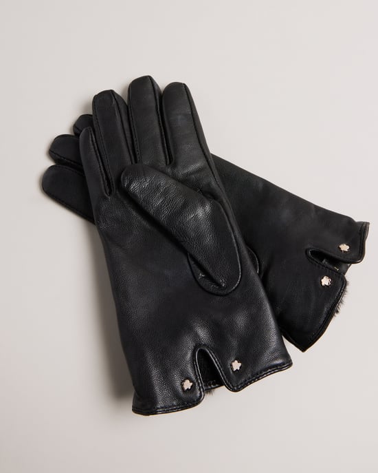 Ted Baker Nacy Pom Leather Glove, Black