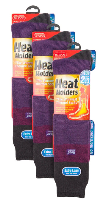 Heat Holders - 3 paar kniehoge skisokken voor dames - Paars / Houtskool - Image 2