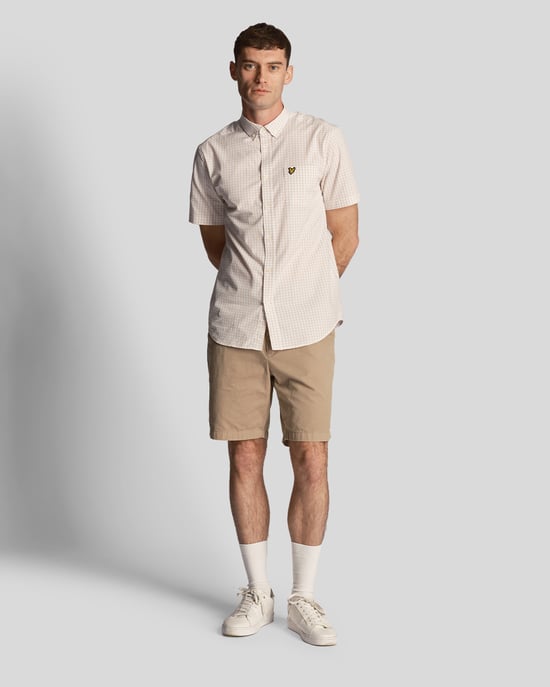 Heren Lyle & Scott Korte Mouw Slim Fit Gingham Overhemd in Blauw - Image 2