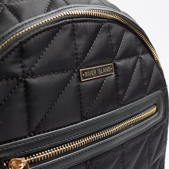River Island Womens Backpack Black Quilted Zip Bag