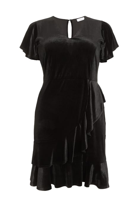 Curve Black Velvet Frill Dress