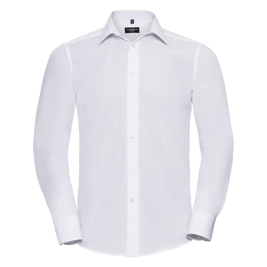 Russell Collectie Heren Lange Mouw Poly-Katoen Gemakkelijke Verzorging op maat gemaakt Poplin Shirt (Wit) - Image 1