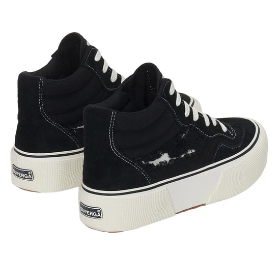 Superga Dames/Dames 3141 Revolley Swallowtail Ripped Mid Cut Trainers (Zwart/Wit Avorio) - Image 2