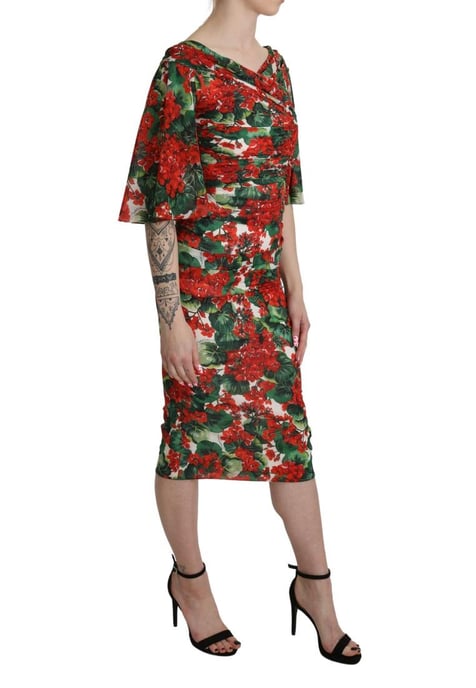 Dolce & Gabbana Dames Rode Bloemen Mouwloze Midi Zijde Stretch Jurk - Image 3