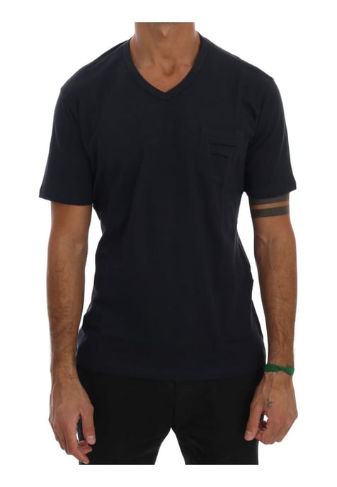 Daniele Alessandrini Heren Blauw Katoenen V-hals T-shirt - Image 1