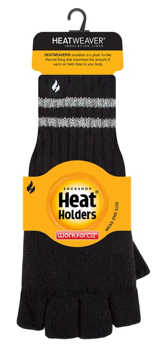 Heren gebreide vingerloze reflecterende handschoenen voor de winter | Heat Holders | Thermische Hi Viz werkhandschoenen - Zwart - Image 2