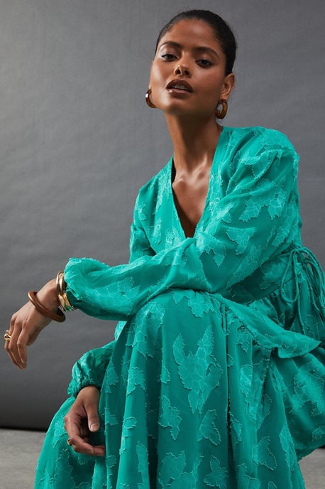 Burnout Chiffon Wrap Smock Midi Dress
