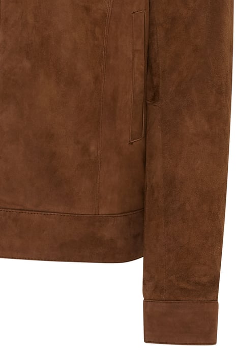 Mens Brown Retro Classic Suede Leather Harrington Biker Jacket - Bryne