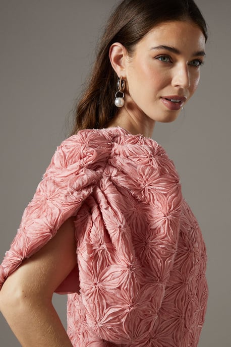 Floral Pleated Sleeve Pencil Dress