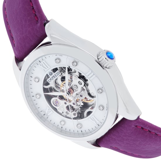 Empress Magnolia Automatic MOP Skeleton Dial Leather-Band Watch