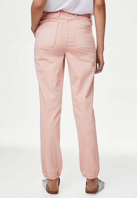 M&S Collection Dames Katoenmix Slim Fit Enkel Grazer Joggers Roze - Image 2