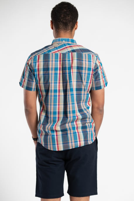 Blue Cotton Check Short-Sleeve Shirt