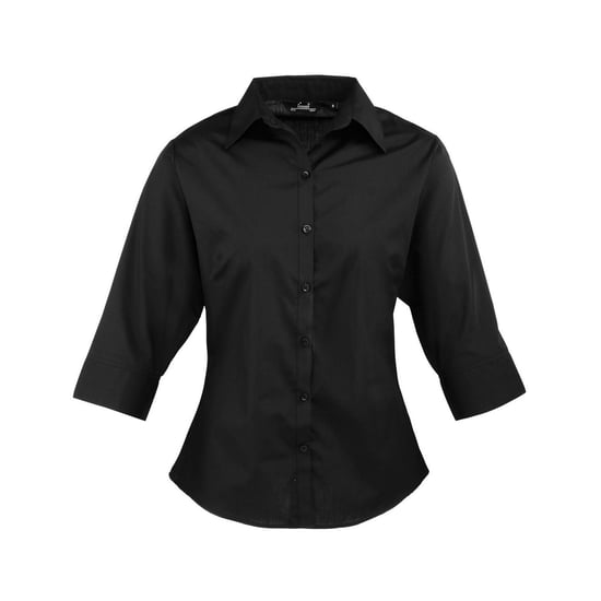 Premier Dames/Dames Poplin 3/4 Mouw Shirt (Zwart) - Image 1