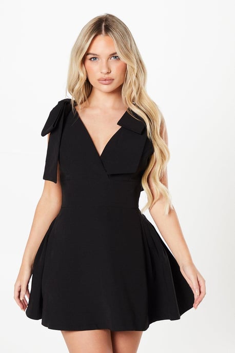 Petite Bow Shoulder Crepe Mini Dress - Image 1