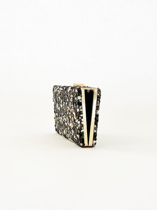 Embellished Clutch bag in Black Speckle