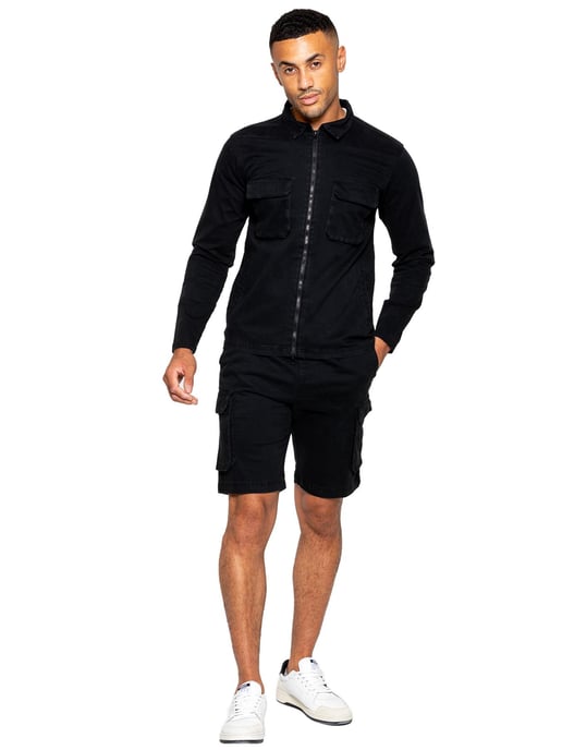 Enzo | Heren Cargo Trainingspak Met Korte Broek Set - Zwart - Image 2