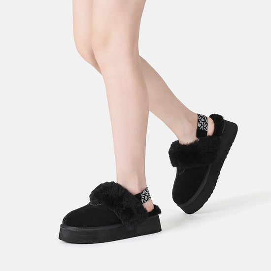 EVER AU Women Wagtail Removable Strap Platform Slippers - Black