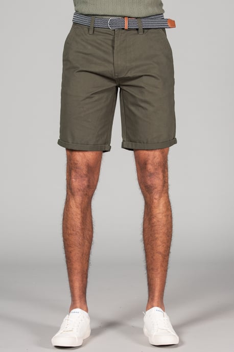 Green Cotton Oxford Shorts With Belt