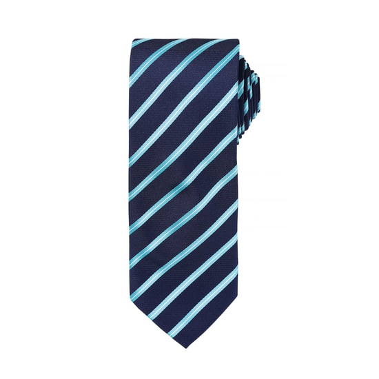 Premier Mens Sports Stripe Pattern Formal Work Tie (Navy/ Turquoise)
