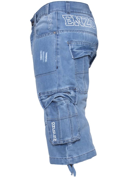 Enzo Mens Cargo Combat Denim Shorts