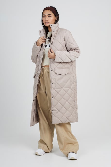 Stone Long Diamond Quilted Jacket