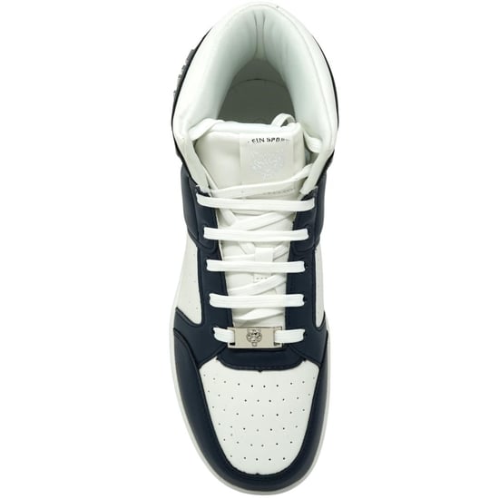 Plein Sport Hi-Top Vet merk witte en marineblauwe sneakers - Image 3