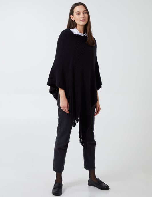 CERYS - Ribbed Fringe Hem Poncho