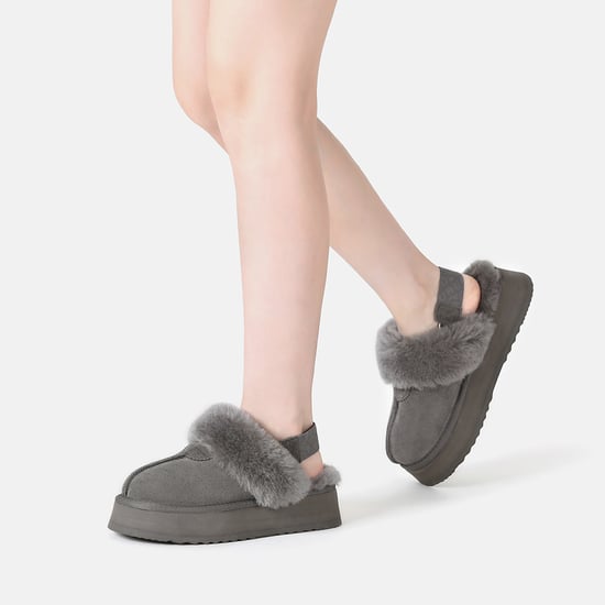 EVER AU Women Wagtail Removable Strap Platform Slippers - Grey