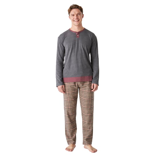 Men's long-sleeved cotton pajamas with a medium collar JJBEP5902