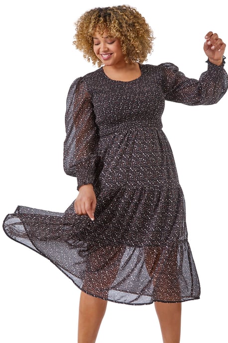 Curve Heart Tiered Stretch Midi Dress