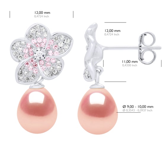 Earrings - Jewelry Silver - Real Cultured Freshwater Pearls Pear 9-10 mm
