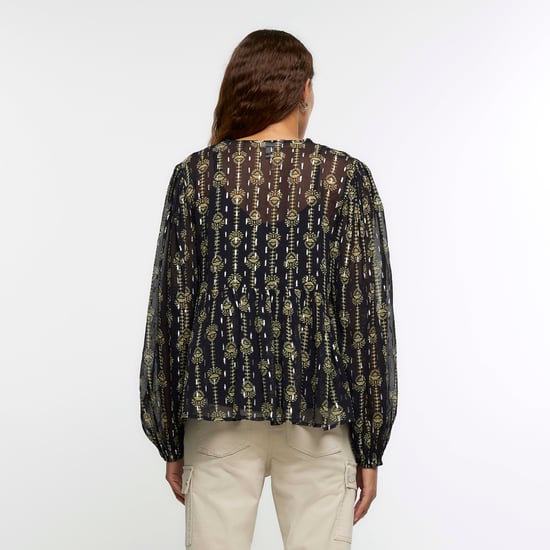 River Island Womens Blouse Black Floral Embellished