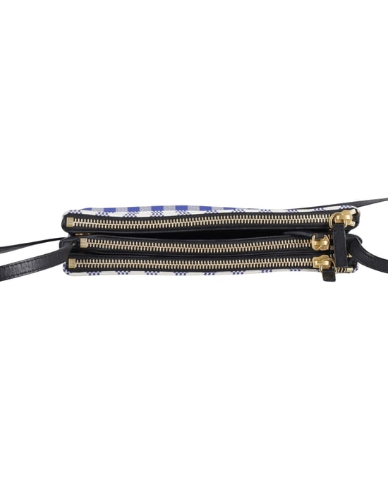 Celine Trio Gingham Crossbody Bag in Blue and White Cotton - Image 4