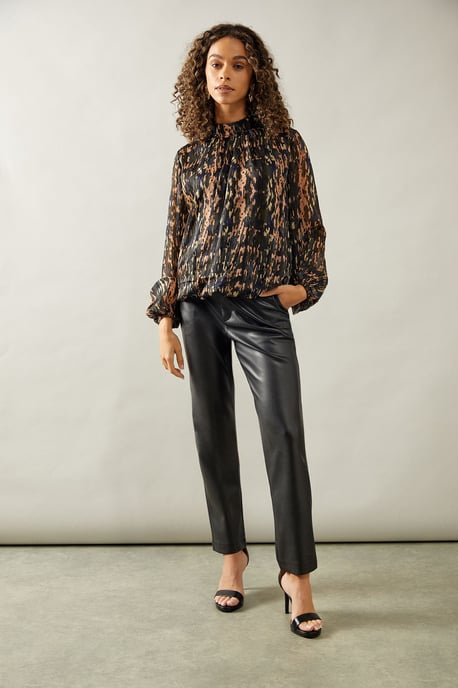 Blurred Animal High Neck Blouse