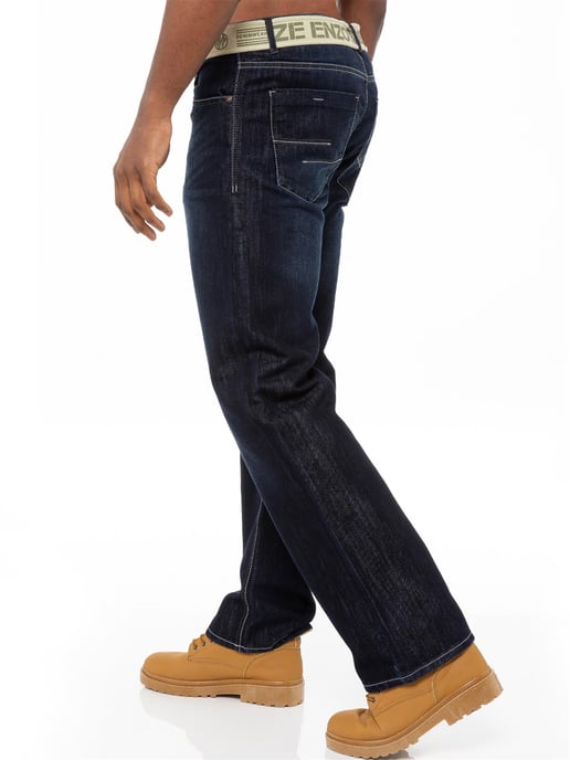 Enzo | Heren Regular Fit Denim Jeans met Riem - Donkerblauw - Image 4