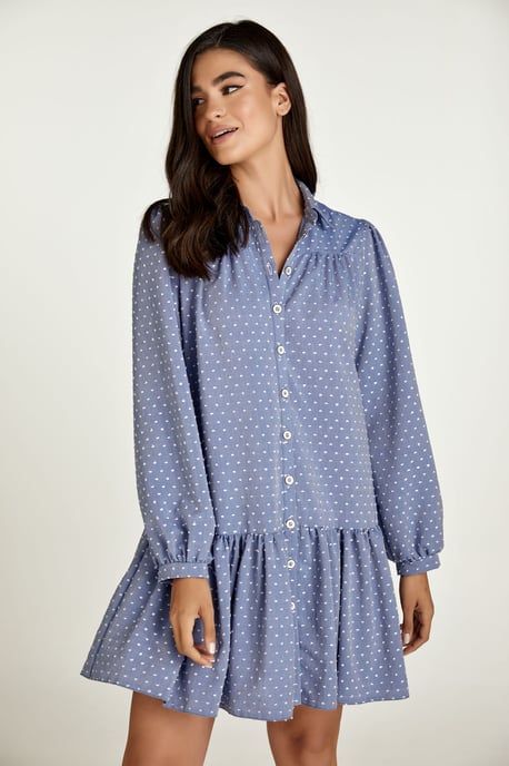Denim stijl geborduurde jurk met knopen - Image 1