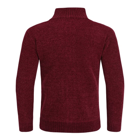 Herenvest met rits en opstaande kraag, gevoerde grofgebreide trui rood - Image 3