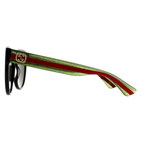 Gucci Cat Eye Womens Black With Green and Red Glitter Green Sunglasses