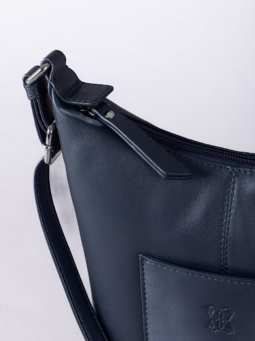 Talkin Medium Leather Cross Body Bag in Navy - Image 4