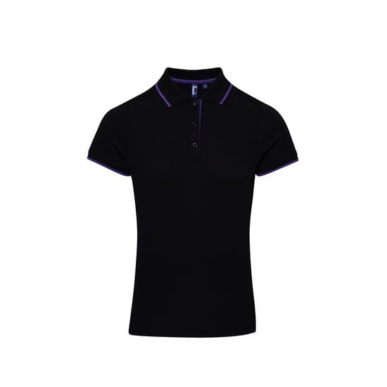 Premier Dames/dames Contrast Coolchecker Poloshirt (Zwart/Paars) - Image 1