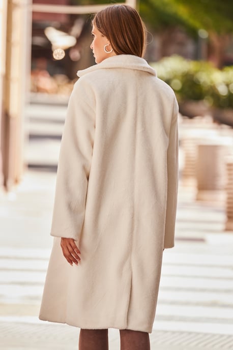 Ivory Relaxed Fit Longline Faux Fur Coat