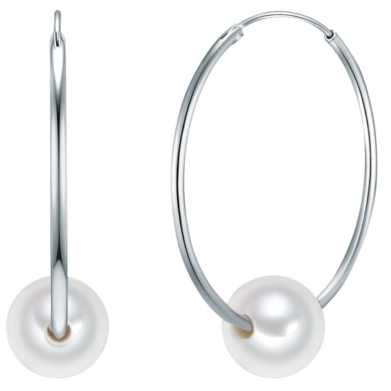 Hoop earring sterling silver freshwater cultured pearl white Valero Pearls - Image 1