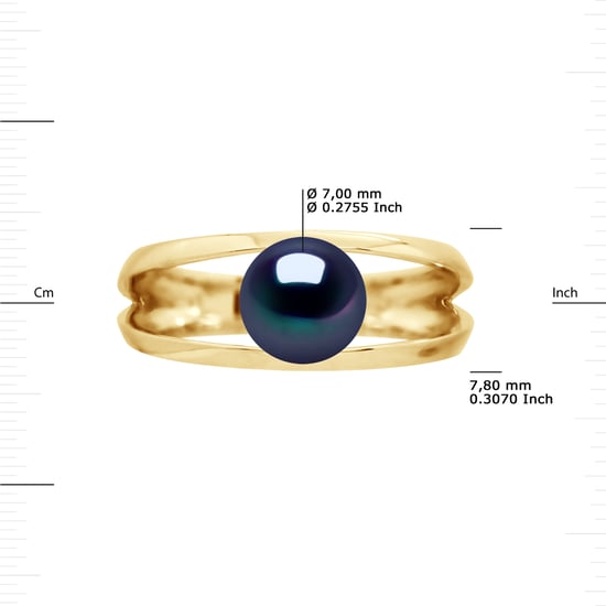 DIADEMA - Ring in Yellow Gold - Real Freshwater Pearls - Black Tahitian Style