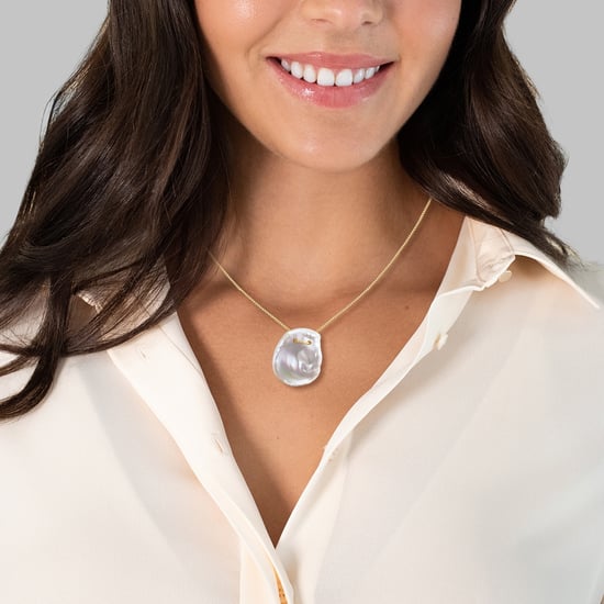 Necklace with pendant sterling silver yellow gold  freshwater cultured pearl white Valero Pearls - Image 2