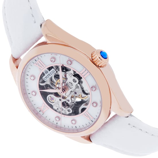 Empress Magnolia Automatic MOP Skeleton Dial Leather-Band Watch