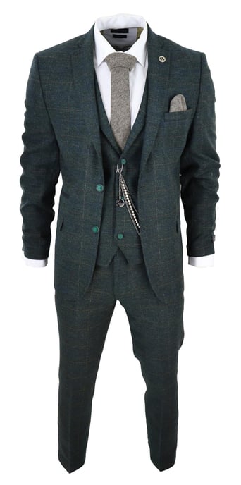 Heren 3-delige Wolkostuum Olijfgroen Tweed Ruit Peaky Blinders 1920 Gatsby Formeel - Image 2