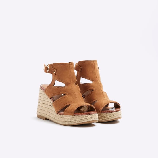 River Island Womens Wedge Sandals Brown Suedette Cut Out