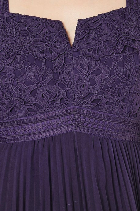 Placement Print Lace Bodice Pleated Skirt Midi Dress - Image 5