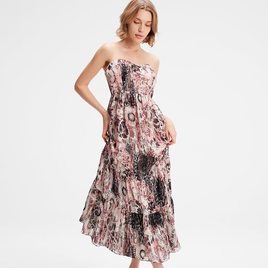 Bustier Chiffon Maxi -jurk met abstracte bloemenprint - Image 2